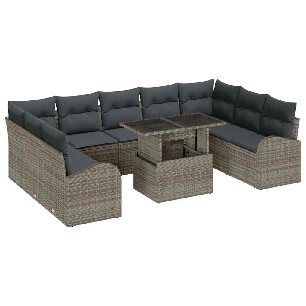 Garten-Sofa-Set mit Speicher 10 pcs Grau Poly Rattan